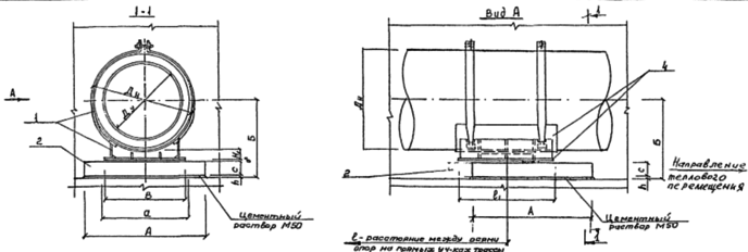 Опора ОПМ по альбому ППЧ 1-96-40 подвижная для трубопроводов в ППУ изоляции (Ду 50 - 1400 мм). Размеры и детали