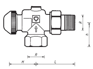 Клапан термостатический ГЕРЦ-TS-90-V 7728 6x угловой осевой для двухтрубных систем. Размеры
