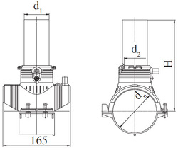 Отвод ПЭ Georg Fischer прямой седловой с закладными нагревателямии с ответной частью и фрезой, электросварной. Размеры