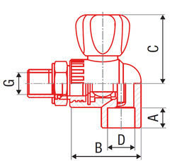 Кран шаровой FV-Plast  угловой для радиаторов. Размеры