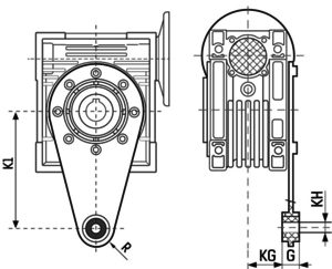 Червячный мотор-редуктор NMRV с рективной штангой. Размеры