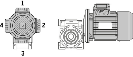Червячный мотор-редуктор NMRV. Расположения распределительной коробки