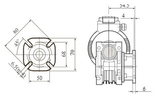 Червячный мотор-редуктор NMRV-030 с боковым фланцем F. Присоединительные размеры