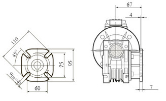 Червячный мотор-редуктор NMRV-040 с боковым фланцем F. Присоединительные размеры