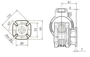 Червячный мотор-редуктор NMRV-050 с боковым фланцем F. Присоединительные размеры