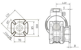 Червячный мотор-редуктор NMRV-050 с боковым фланцем FL. Присоединительные размеры