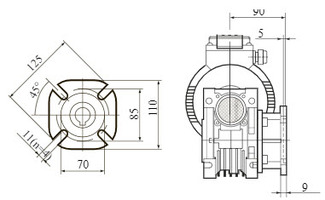Червячный мотор-редуктор NMRV-063 с боковым фланцем F. Присоединительные размеры