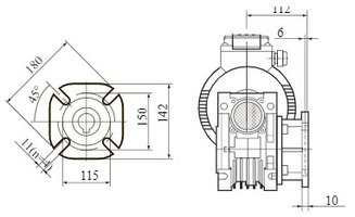 Червячный мотор-редуктор NMRV-063 с боковым фланцем FL. Присоединительные размеры