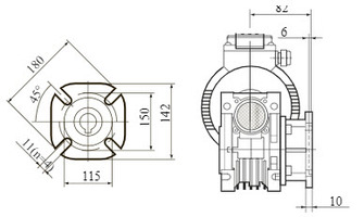 Червячный мотор-редуктор NMRV-075 с боковым фланцем F. Присоединительные размеры