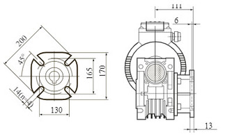 Червячный мотор-редуктор NMRV-090 с боковым фланцем F. Присоединительные размеры