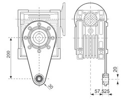 Червячный мотор-редуктор NMRV-090 с моментным рычагом. Размеры рычага