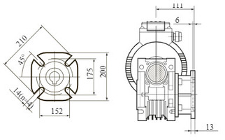 Червячный мотор-редуктор NMRV-110 с боковым фланцем F. Присоединительные размеры
