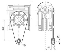 Червячный мотор-редуктор NMRV-110 с моментным рычагом. Размеры рычага
