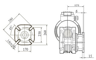 Червячный мотор-редуктор NMRV-130 с боковым фланцем F. Присоединительные размеры