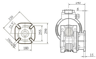 Червячный мотор-редуктор NMRV-150 с боковым фланцем F. Присоединительные размеры