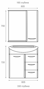 Мебель для ванной комнаты Sanita Лагуна (зеркало-шкаф + тумба под раковину). Размеры