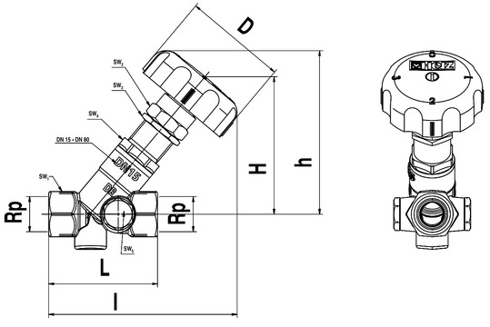 Клапан балансировочный STRÖMAX-MW 2 4117 5x. Размеры