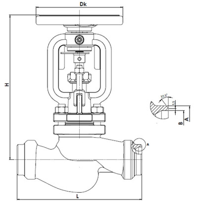 Клапан (вентиль) запорный ZETKAMA 217F (E-01). Размеры