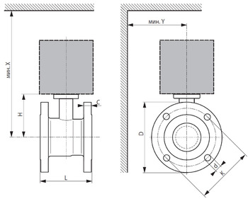 Двухходовой регулирующий фланцевый шаровой кран (клапан) BELIMO R6..W-S8. Размеры