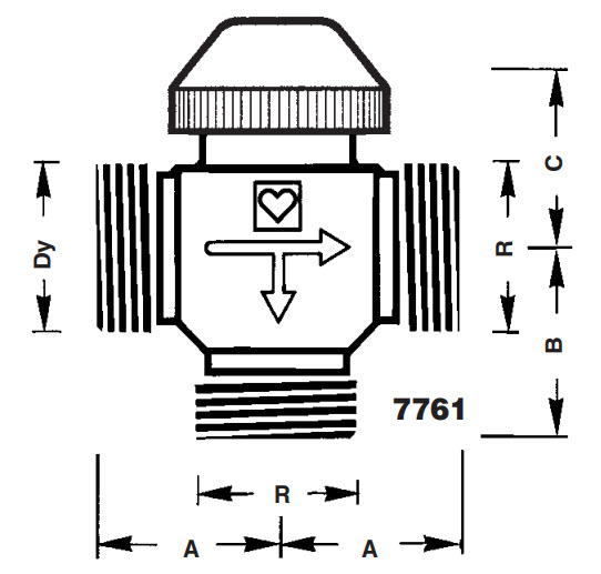 Клапан термостатический ГЕРЦ CALIS-TS 7761 0x трехходовой. Размеры
