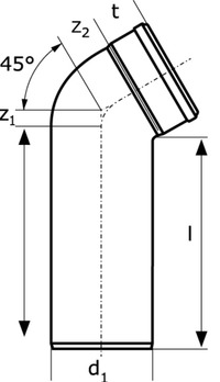 Отвод 45° ПП Ostendorf SKLB удлиненный бесшумный для внутренней канализации. Размеры