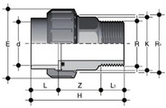 Муфта комбинированная разборная ПВХ - холодная сварка (клеевое соединение) / наружная резьба. Размеры
