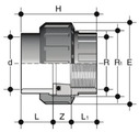 Муфта комбинированная разборная ПВХ - холодная сварка (клеевое соединение) / внутренная резьба