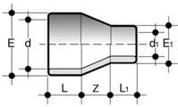 Переходная муфта с муфтовыми окончаниями для холодной сварки (клеевое соединение). Размеры
