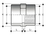 Муфта комбинированная ПВХ - холодная сварка (клеевое соединение) / внутренная резьба. Размеры
