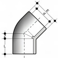 Отвод 45° муфтовые окончания для холодной сварки (клеевые соединения). Размеры