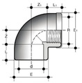 Отвод 90° с внутренней резьбой, под холодную сварку (клеевое соединение / резьба). Размеры