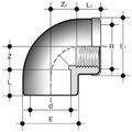 Отвод 90° с внутренней резьбой, под холодную сварку (клеевое соединение / резьба) с усиливающим кольцом из нержавеющей стали. Размеры