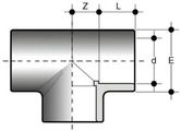 Тройник 90° муфтовые окончания для холодной сварки (клеевое соединение). Размеры