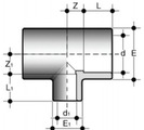 Тройник 90° редукционный муфтовые окончания для холодной сварки (клеевое соединение). Размеры