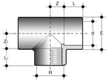 Тройник 90° с внутренней резьбой, под холодную сварку (клеевое соединение / резьба). Размеры