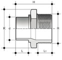 тулка переходная (ниппель) ПВХ с втулочным окончанием (клеевое соединение) и наружной резьбой. Размеры