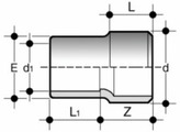 Втулка редукционная ПВХ клеевая с муфтовым и втулочным соединением. Размеры