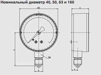 Манометр Wika 111.10 радиальный. Номинальный диаметр 40, 50, 63 и 160. Размеры