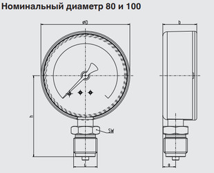 Манометр Wika 111.10 радиальный. Номинальный диаметр 80 и 100. Размеры