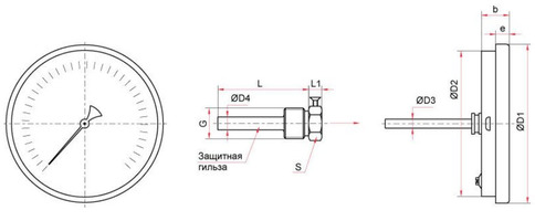 Термометры БТ серии 211 биметаллические. Осевое присоединение (Ø80, 100, 150 мм). Размеры