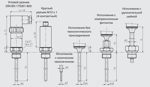 Термометры сопротивления Wika TR30. Размеры