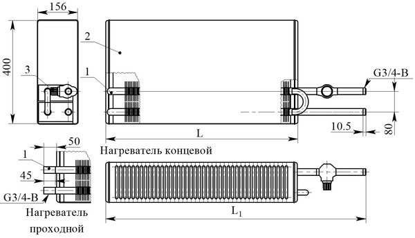Конвектор настенный КСК-20 "Универсал КНУ-C Авто". Размеры и состав