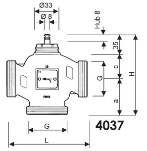 Клапан регулирующий трехходовой HERZ 4037. Размеры