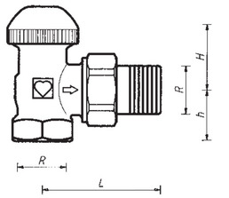 Клапан термостатический ГЕРЦ-TS-90-V 7724 6x угловой для двухтрубных систем. Размеры