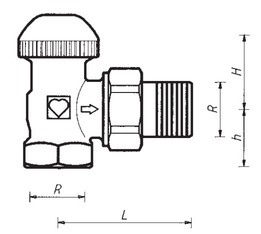 Клапан термостатический ГЕРЦ-TS-90 7724 9x угловой для двухтрубных систем. Размеры