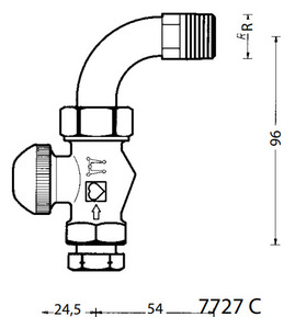 Клапан термостатический ГЕРЦ TS-90 7727 19 проходной с отводом. Размеры
