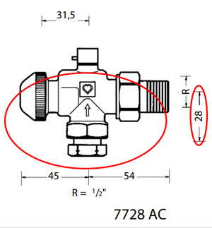 Клапан термостатический ГЕРЦ TS-90 7728 92 угловой осевой. Размеры