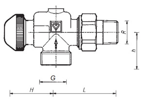 Клапан термостатический ГЕРЦ-TS-90-V 7748 67 угловой осевой для двухтрубных систем. Размеры
