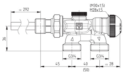 Клапан термостатический ГЕРЦ-VTA-40 7767 5x четырехходовой. Размеры