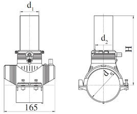 Отвод ПЭ Georg Fischer прямой седловой с закладными нагревателями, с ответной частью, с удлиненным патрубком, электросварной. Размеры
